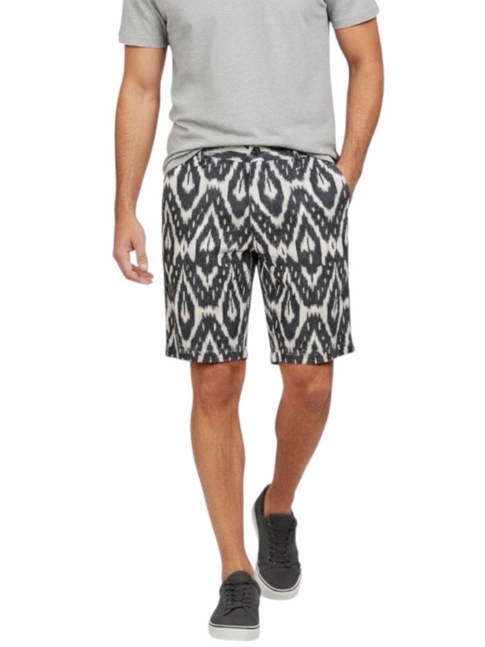 Forever 21 Men Black Gray Ikat Print Chino Shorts Flat Front Size 29 Casual